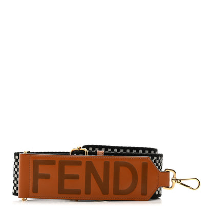 Fendi Ribbon Vitello King Logo Embossed Gingham Woven Adjustable Strap You Panna Black Cuoio 1 of 4