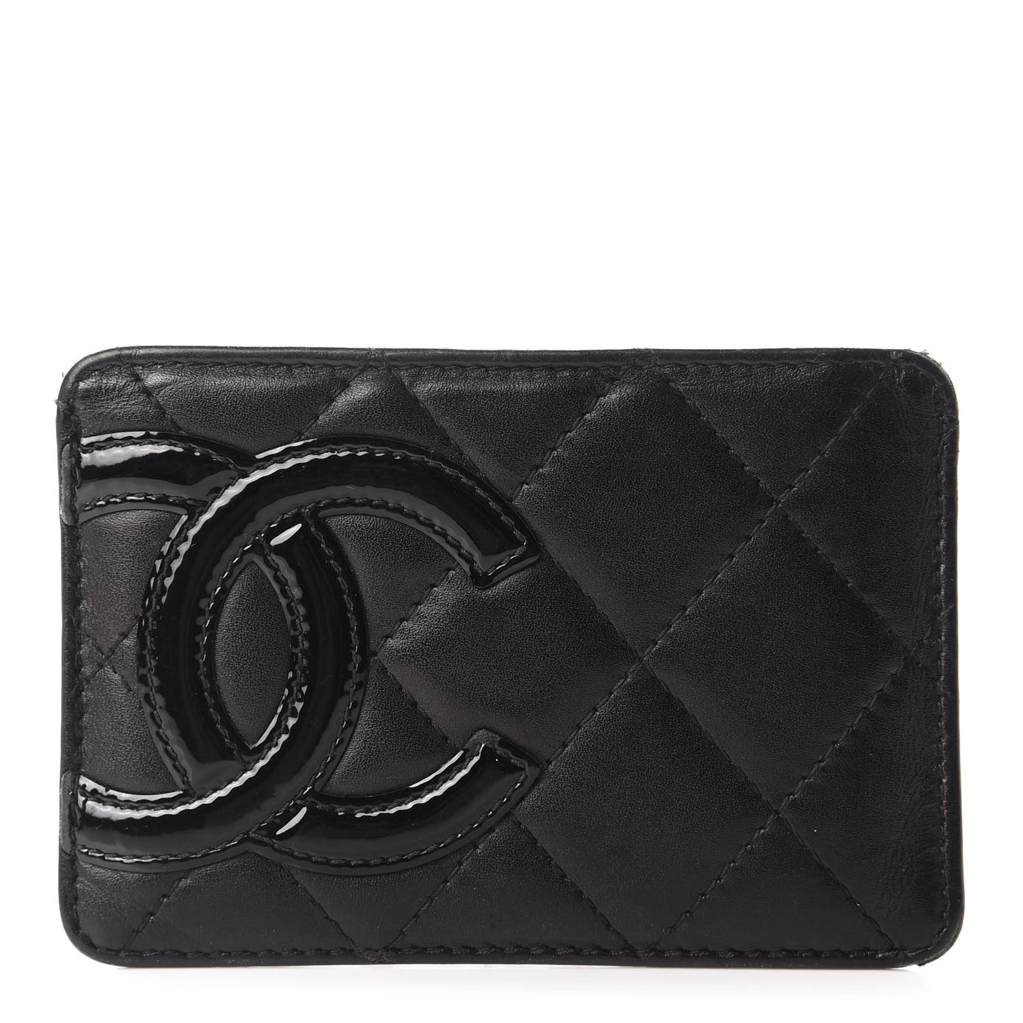 Calfskin Quilted Cambon Card Holder Black