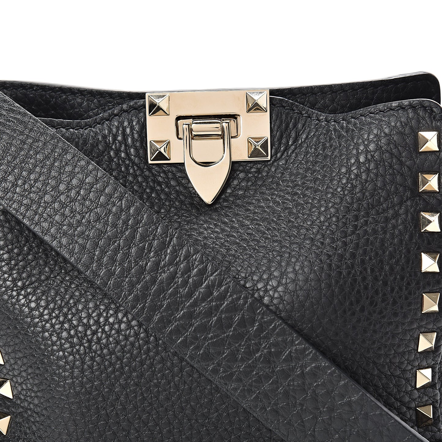 Pebbled Calfskin Mini Rockstud Flip-Lock Messenger Bag Black