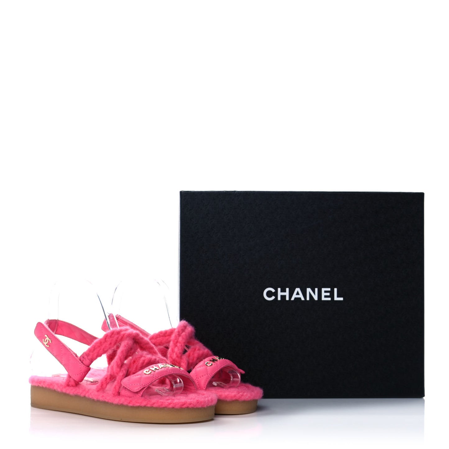 Cord Lambskin Quilted Logo Sandals 38 Pink