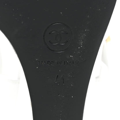 Chanel Lambskin Patent Cap Toe Mary Jane Wedge Pumps 41 White Black 6 of 14