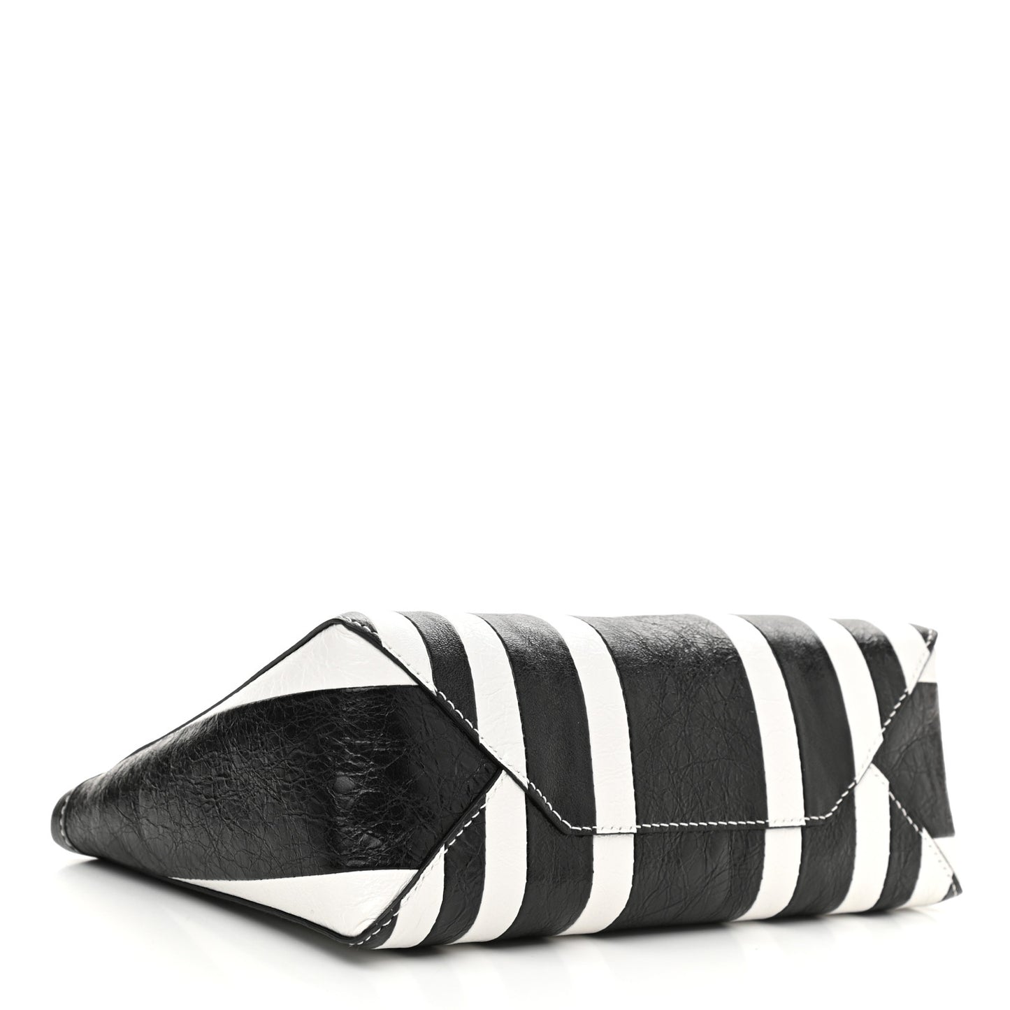 Agneau Arena Striped Patchwork Small Barbes Z Pouch with Handle Black White