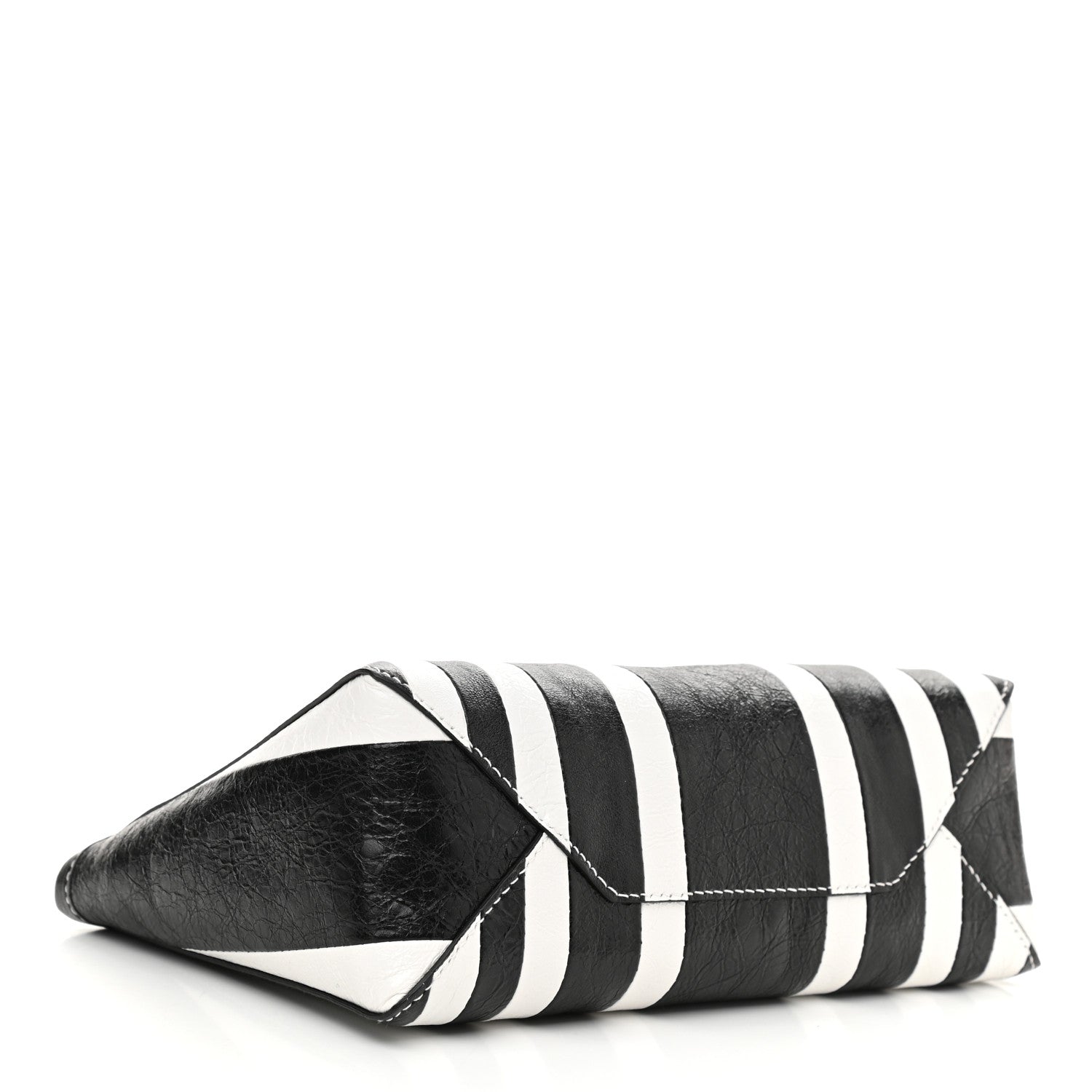 Balenciaga Agneau Arena Striped Patchwork Small Barbes Z Pouch with Handle Black White 5 of 11