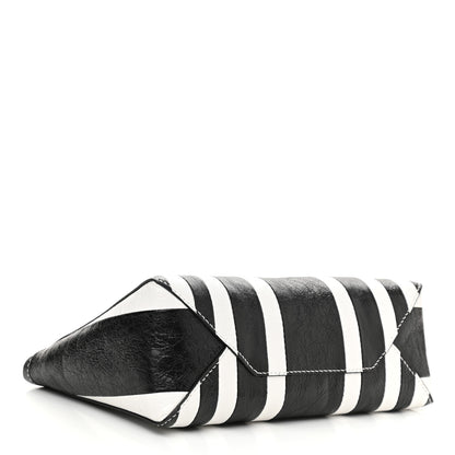 Balenciaga Agneau Arena Striped Patchwork Small Barbes Z Pouch with Handle Black White 5 of 11