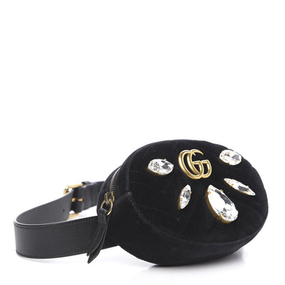 Gucci Velvet Matelasse Marquise Crystals GG Marmont Belt Bag 85 34 Black 3 of 11