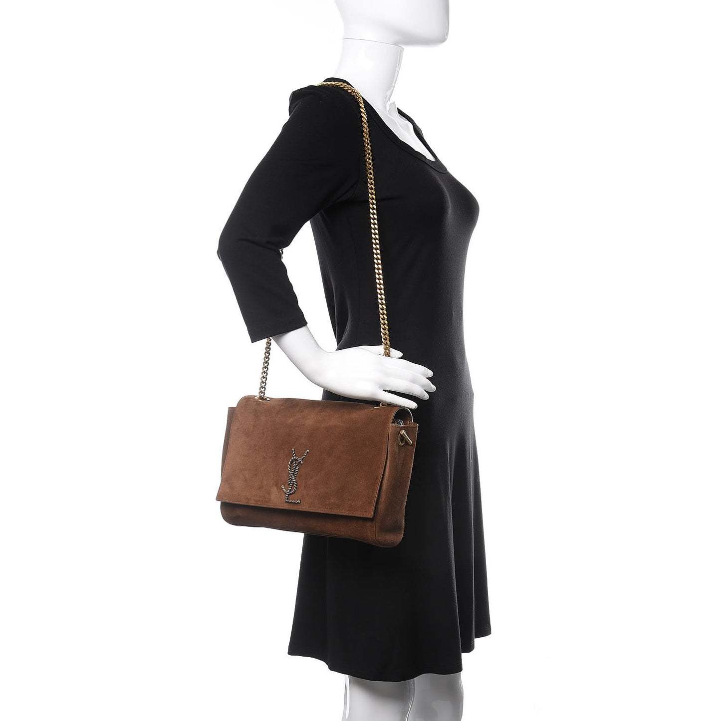 Suede Braided Monogram Large Kate Satchel Brown
