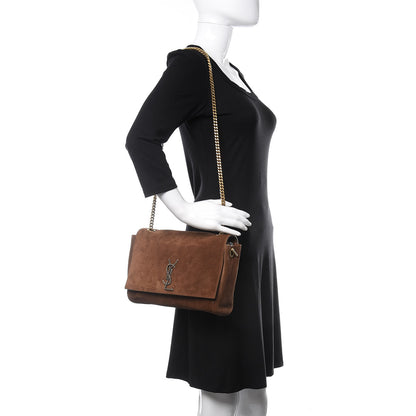 Saint Laurent Suede Braided Monogram Large Kate Satchel Brown 2 of 11