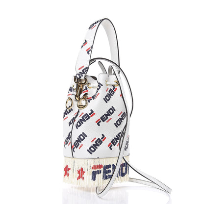 Fendi X FILA Calfskin F is Fendi Mania Fringe Mini Mon Tresor Bucket Bag White 3 of 10