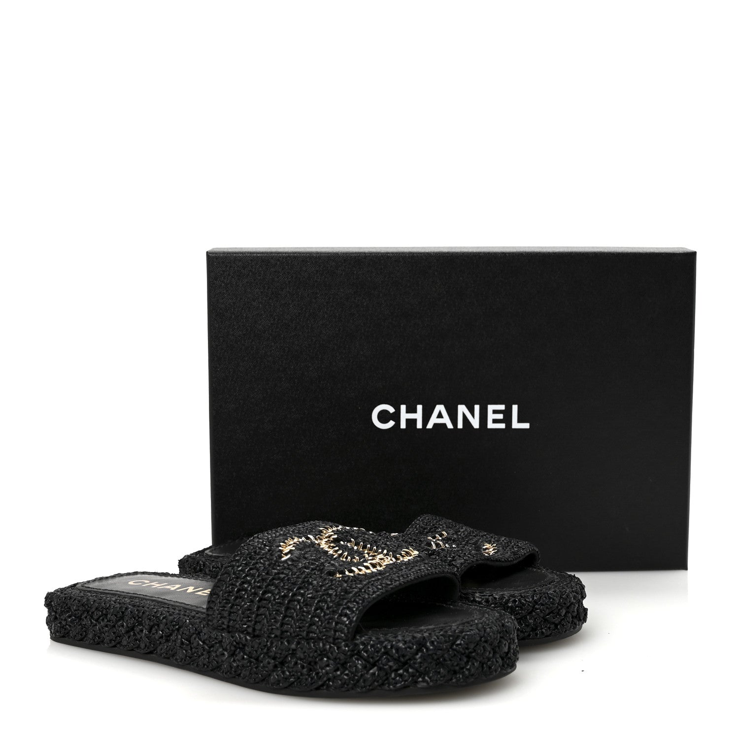 Chanel Braided Cord CC Espadrille Slip On Sandals 38 Black 9 of 9