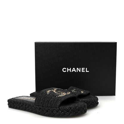 Chanel Braided Cord CC Espadrille Slip On Sandals 38 Black 9 of 9