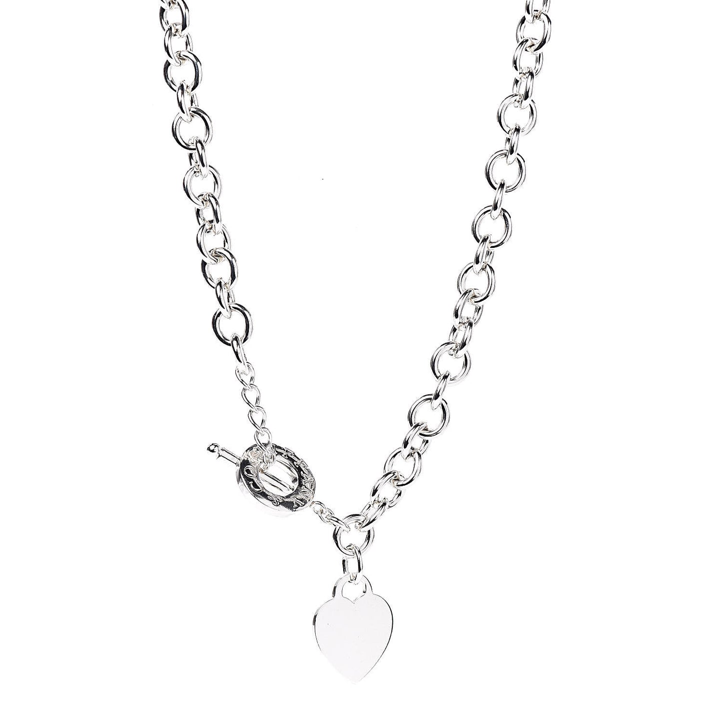 Sterling Silver Heart Tag Toggle Necklace