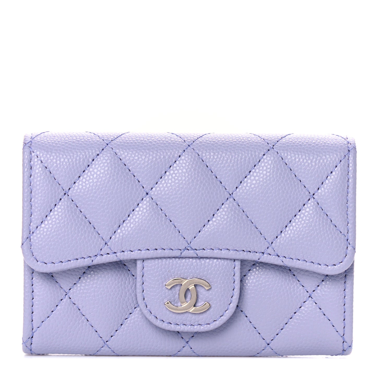 Caviar Quilted Flap Card Holder Wallet Light Purple