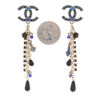 Chanel Crystal Bead CC Dangle Earrings Silver Blue Black 2 of 4