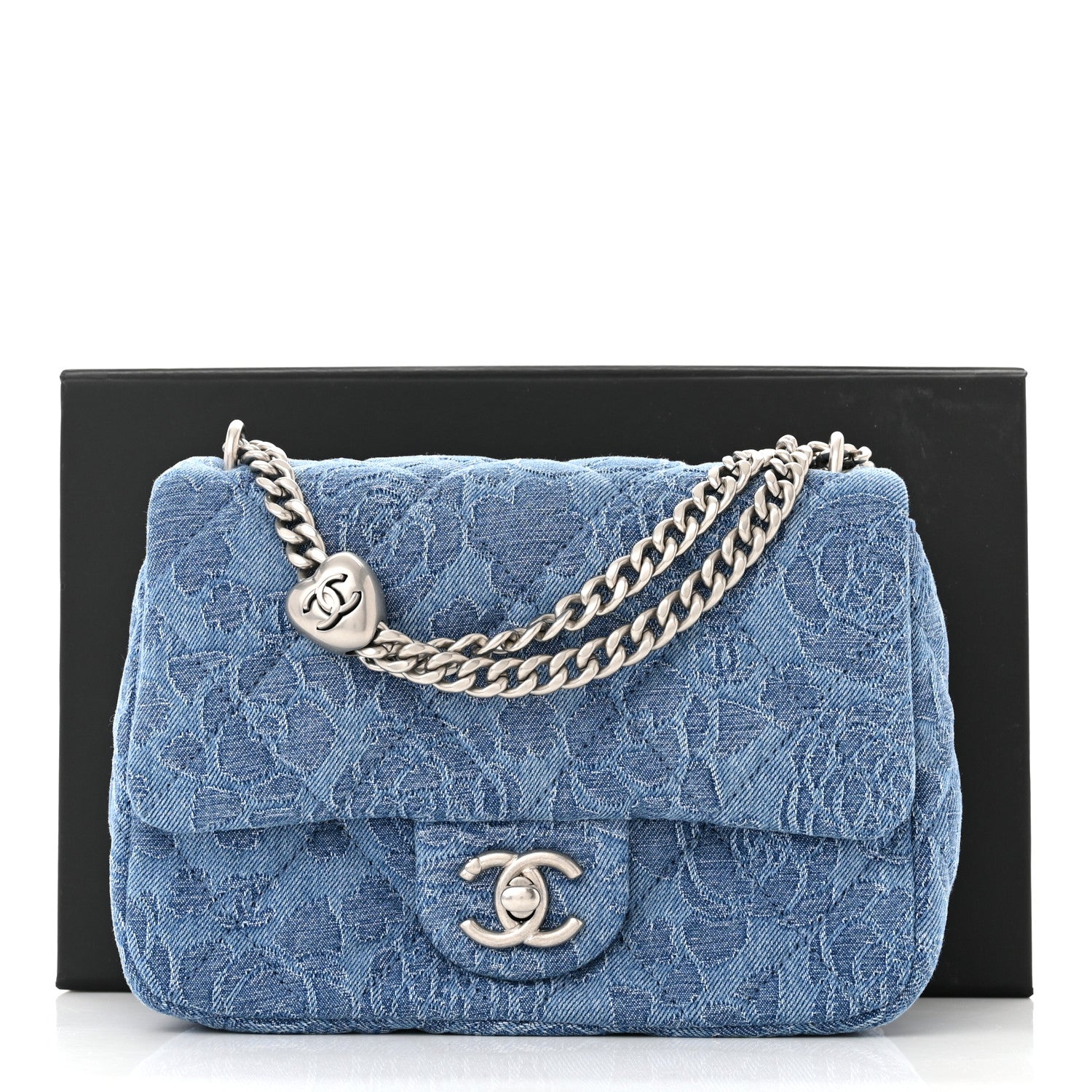Chanel Denim Quilted Camellia Sweetheart Mini Flap Blue 11 of 11
