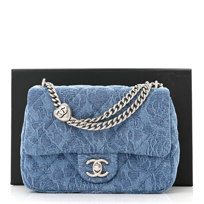 Chanel Denim Quilted Camellia Sweetheart Mini Flap Blue 11 of 11
