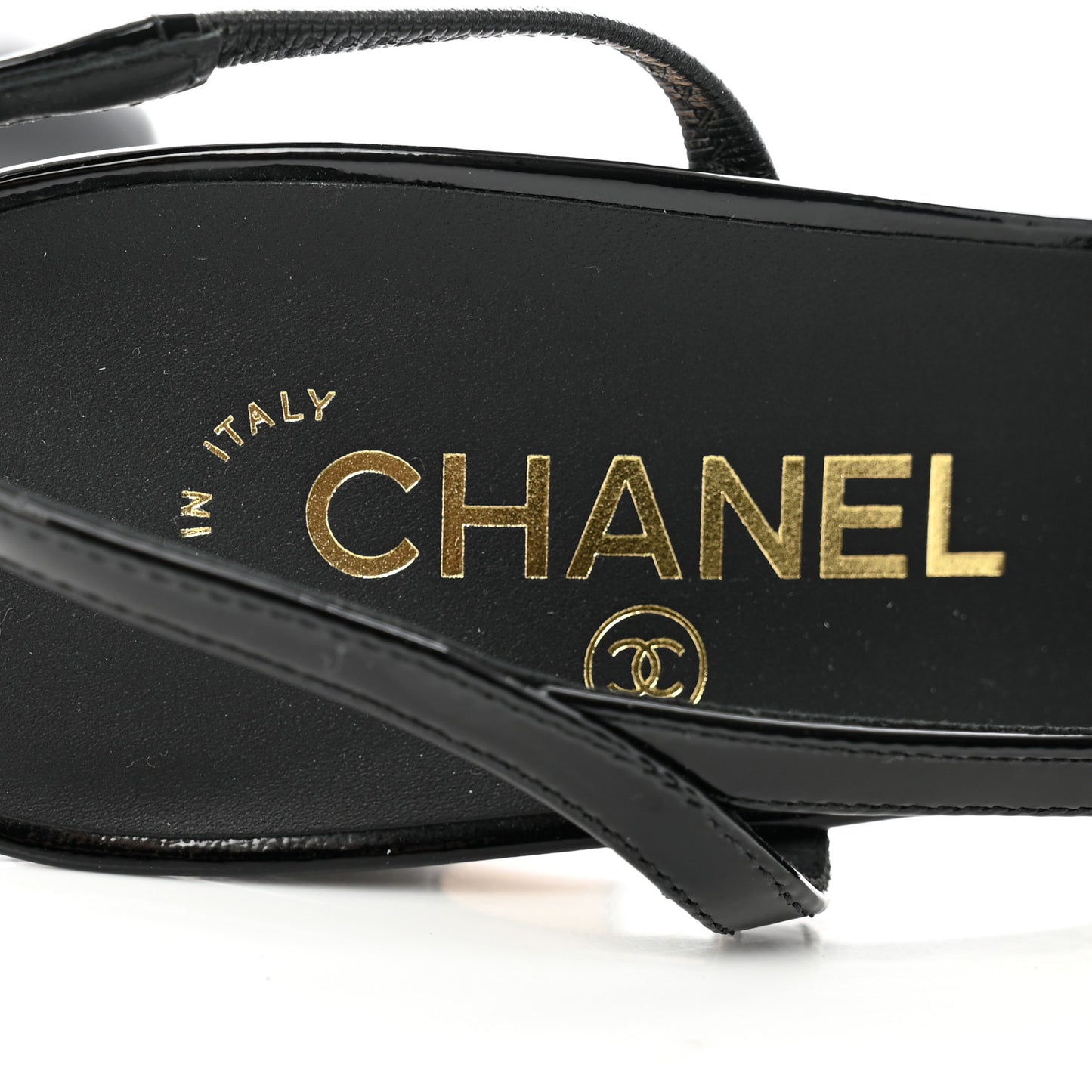 Patent Calfskin Cap Toe CC Slingback Pumps 39.5 Black