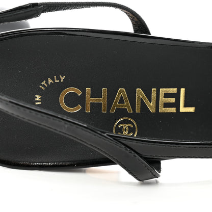 Chanel Patent Calfskin Cap Toe CC Slingback Pumps 39.5 Black 7 of 9