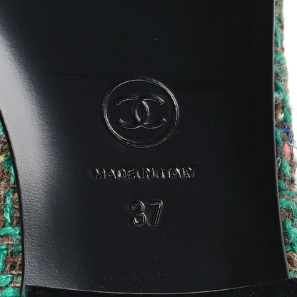 Chanel Wool Silk Tweed Patent Cap Toe Ballerina Flats 37 Dark Green Brown Blue Black 8 of 10