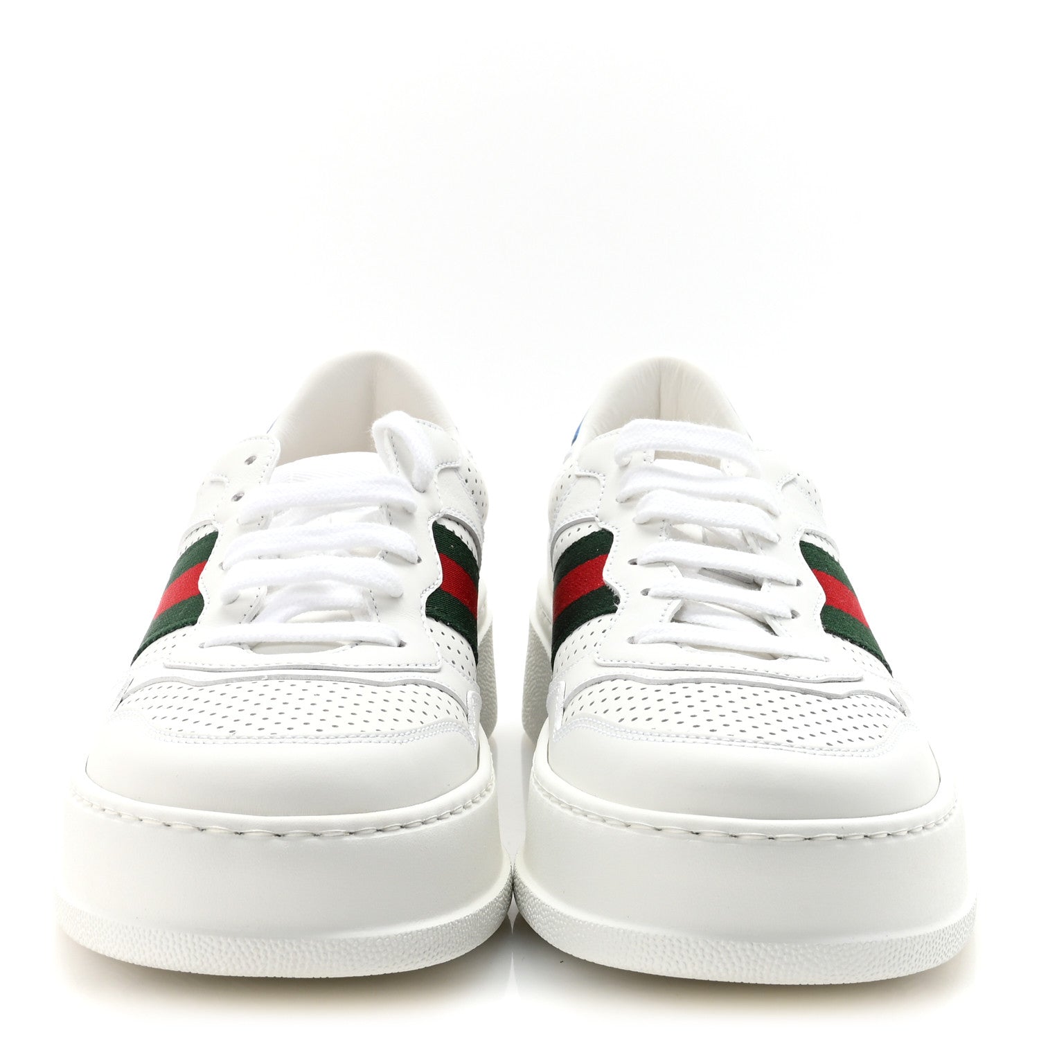 Gucci Calfskin Web Perforated Womens Platform 55mm Sneakers 39.5 White Bright Splash 3 of 9