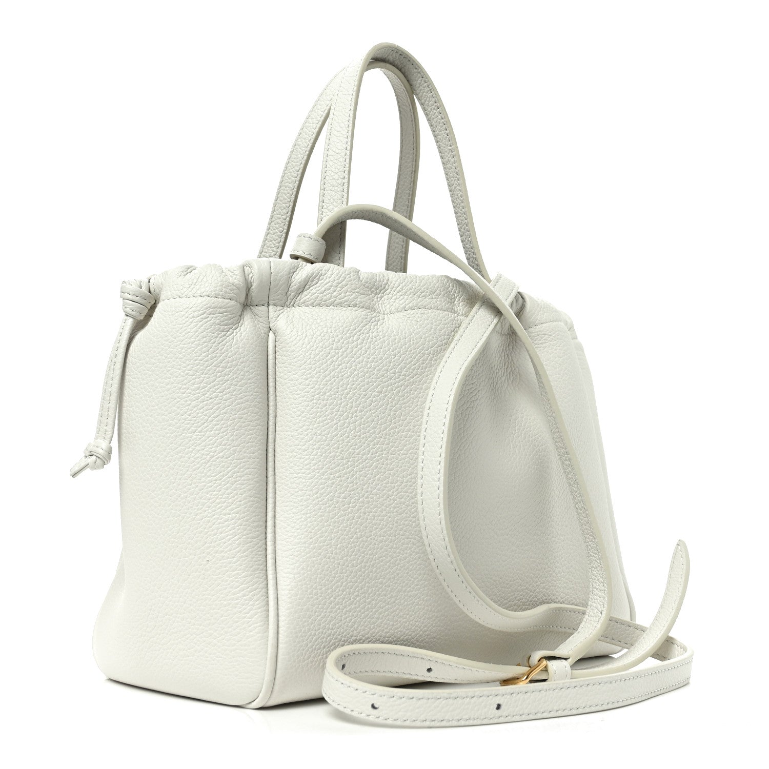 Celine Calfskin Cuir Small Triomphe Cabas Drawstring White 1886929