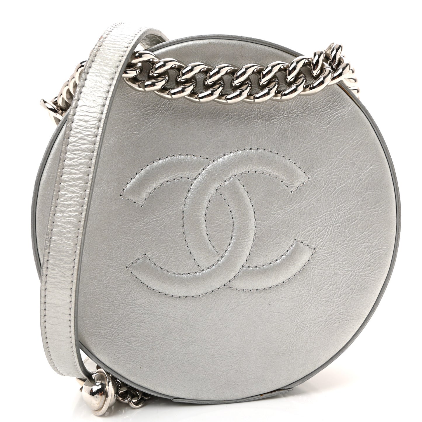 Metallic Glazed Calfskin Round As Earth Evening Bag Silver