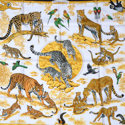 Hermes Silk Tendresse Feline Scarf 90 Black White Vieil Or 1 of 8