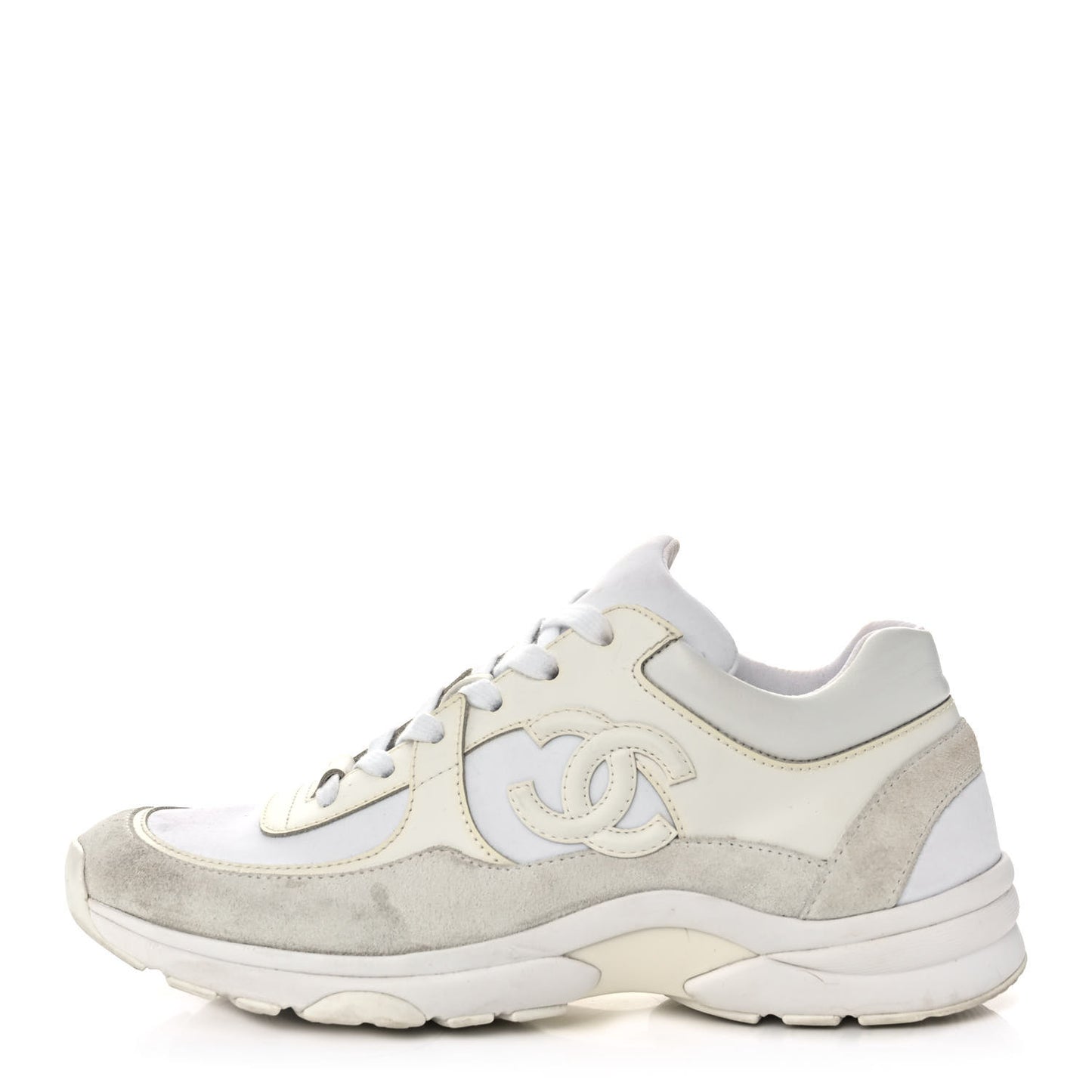 Suede Calfskin Fabric CC Sneakers 38.5 White