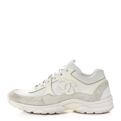 Chanel Suede Calfskin Fabric CC Sneakers 38.5 White 1 of 11