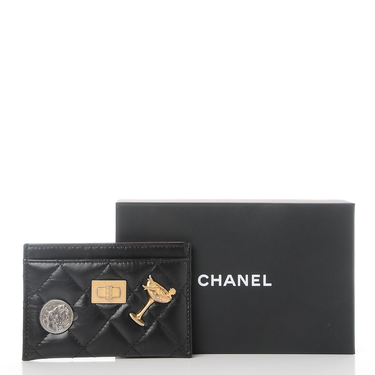 Chanel Aged Calfskin Lucky Charms Reissue Card Holder Black 9 of 9