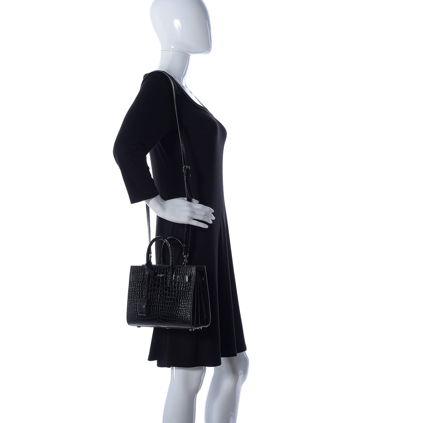 Calfskin Crocodile Embossed Nano Sac De Jour Black
