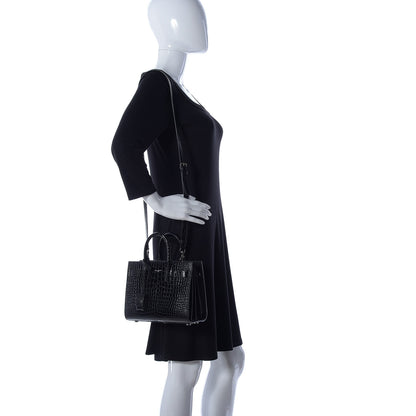 Saint Laurent Calfskin Crocodile Embossed Nano Sac De Jour Black 2 of 10