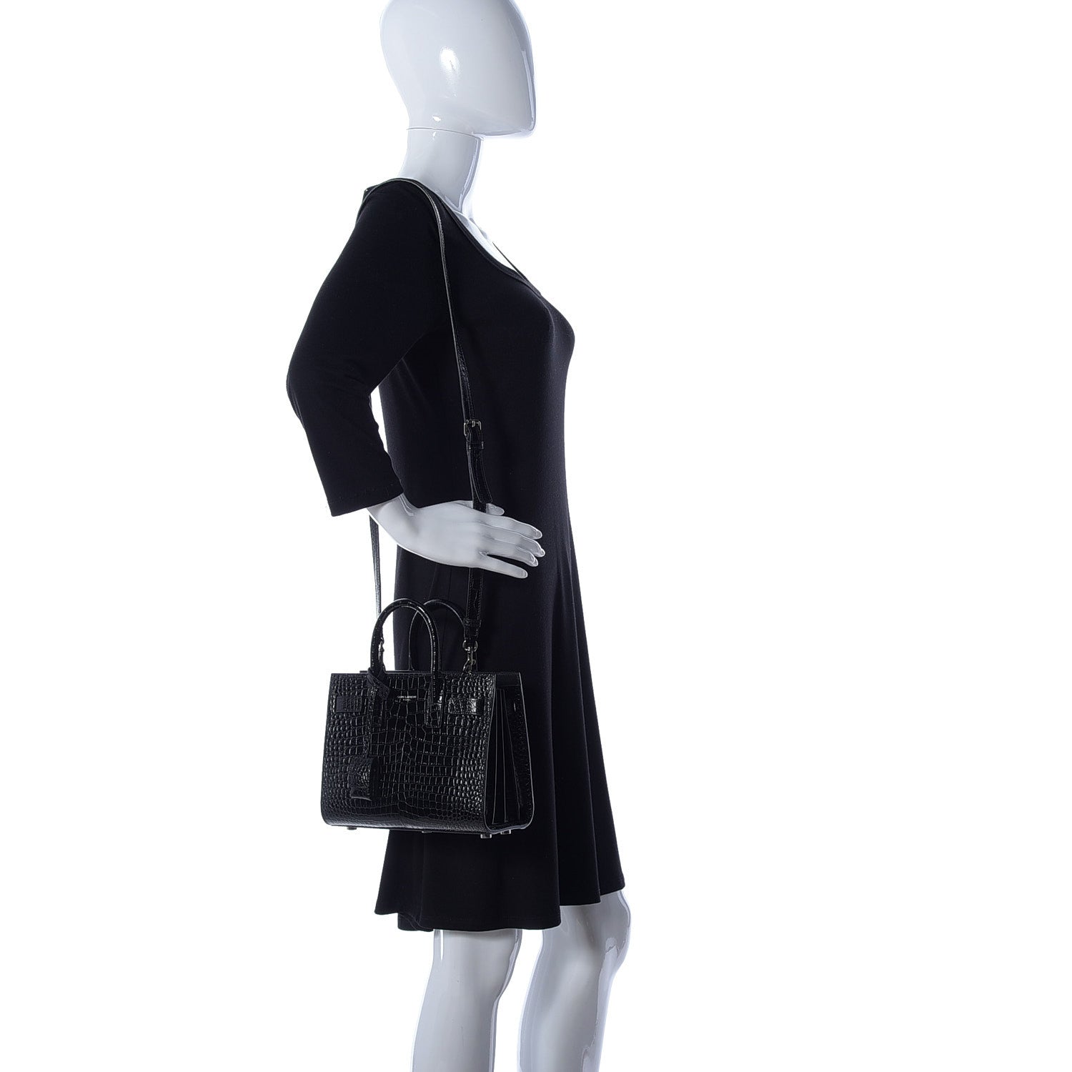 Saint Laurent Calfskin Crocodile Embossed Nano Sac De Jour Black 3 of 14