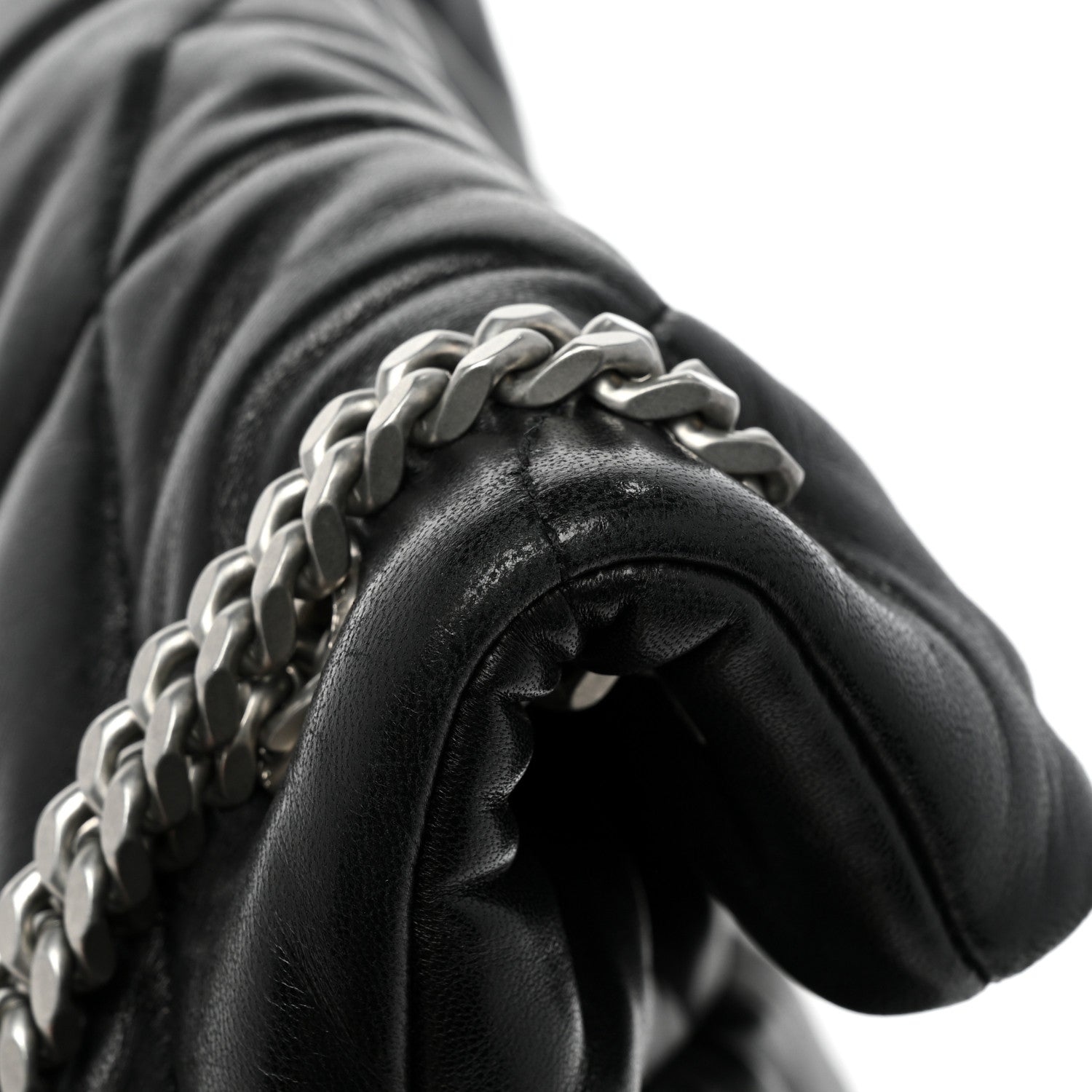 Saint Laurent Lambskin Quilted Medium Loulou Puffer Monogram Chain Satchel Black 15 of 16