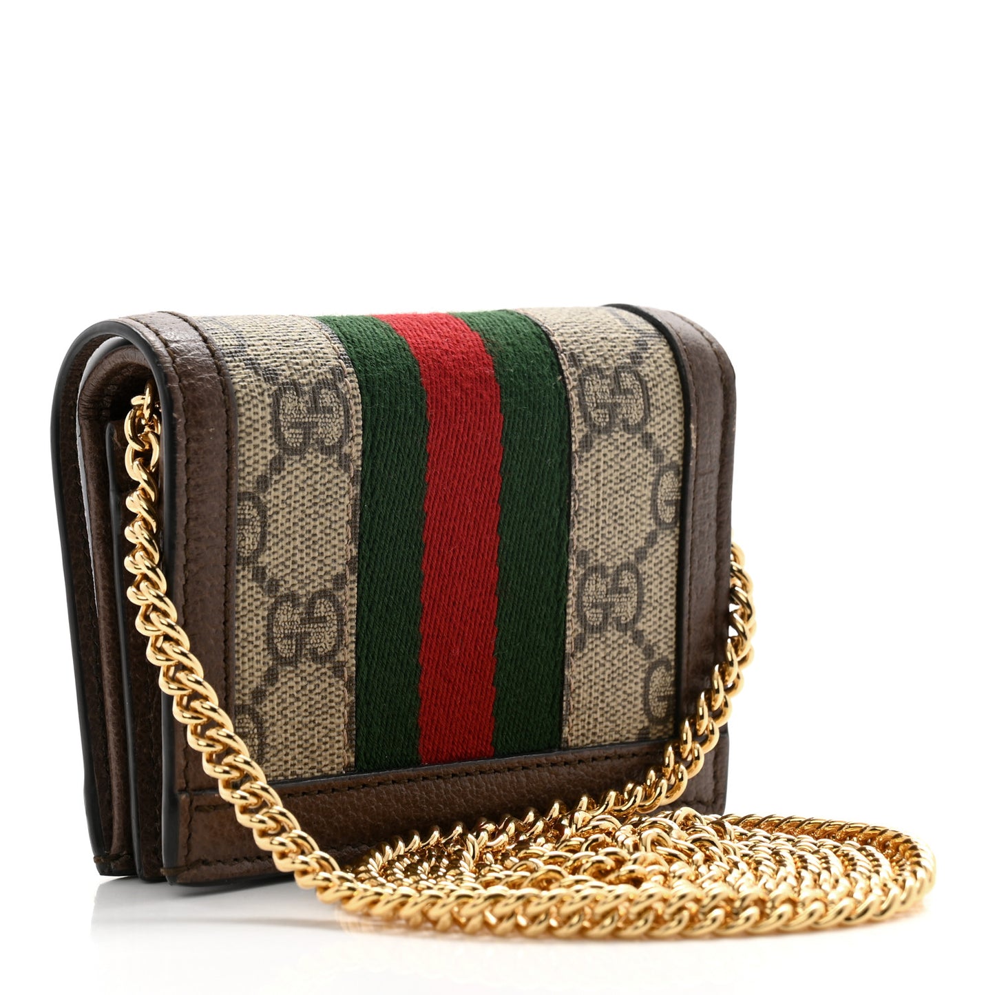 GG Supreme Monogram Web Ophidia Chain Card Case Wallet Beige New Acero