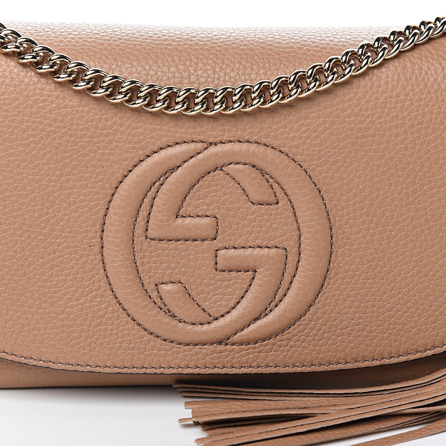 Gucci Pebbled Calfskin Medium Soho Flap Crossbody Camelia 9 of 9