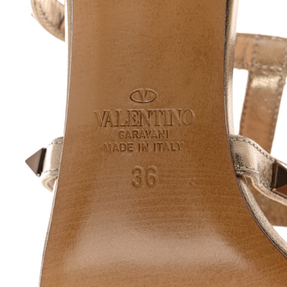 Valentino Garavani Metallic Pebbled Calfskin Rockstud 60mm Caged Slide Sandals 36 Mekong 8 of 8