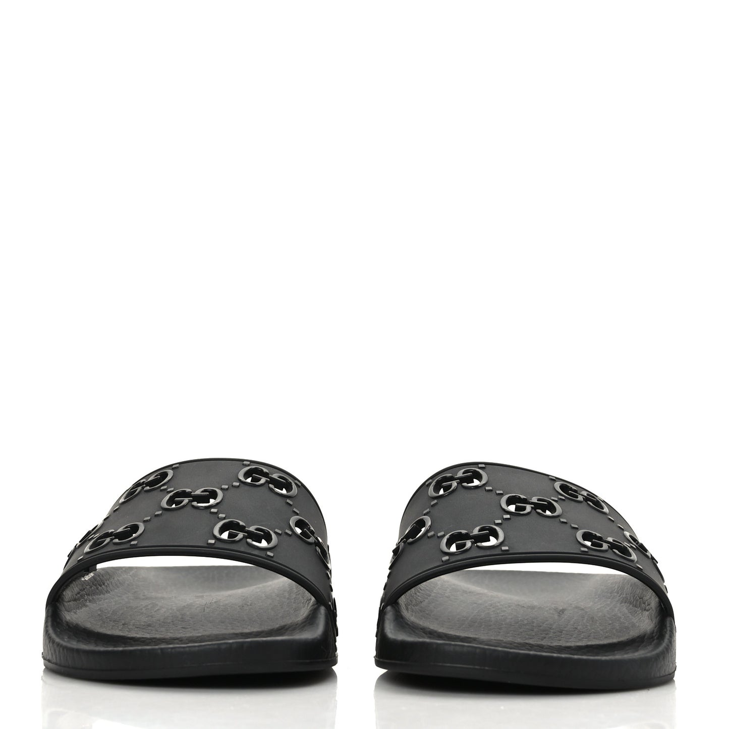 Rubber GG Monogram Perforated Womens Slide Sandals 39 Black