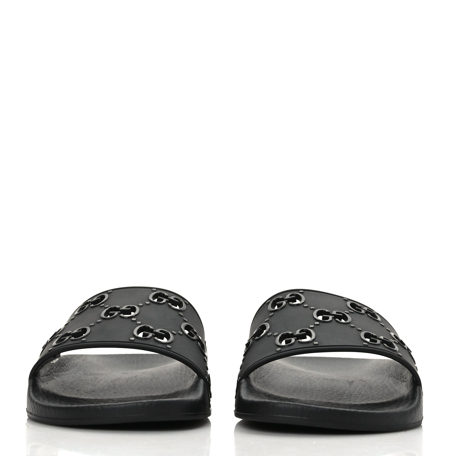 Gucci Rubber GG Monogram Perforated Womens Slide Sandals 39 Black 2 of 6