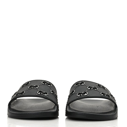 Gucci Rubber GG Monogram Perforated Womens Slide Sandals 39 Black 2 of 6