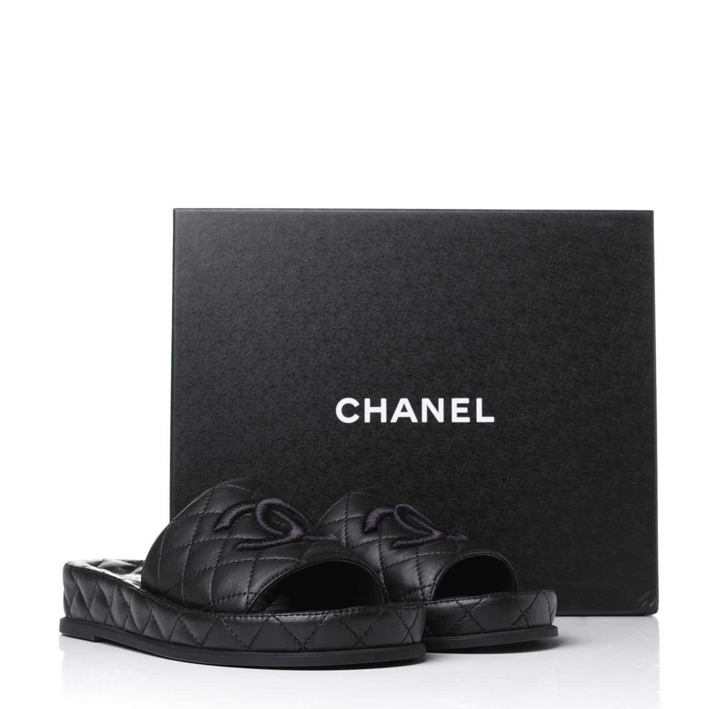 Lambskin Quilted CC Mules Sandals 37 Black