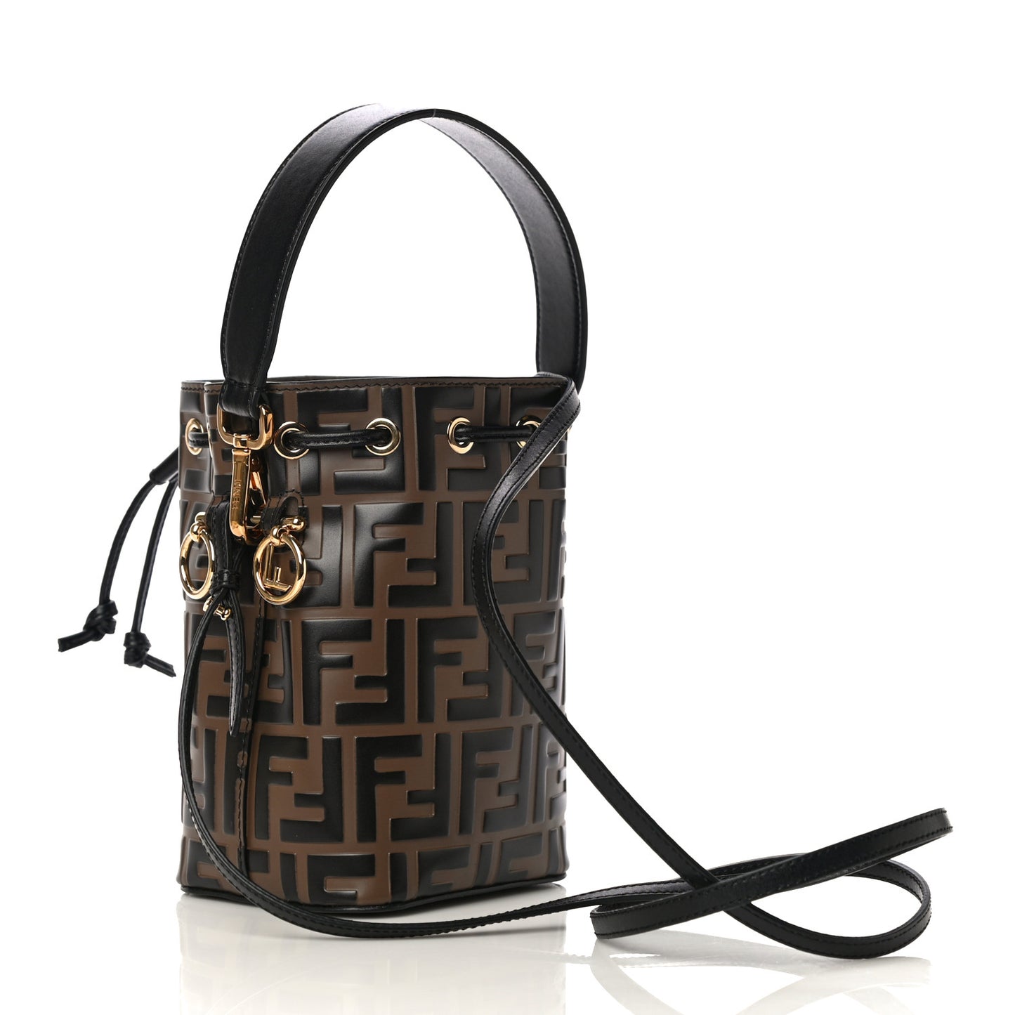 Vitello Liberty F is Fendi Bi-Color FF 1974 Embossed Mini Mon Tresor Bucket Bag Maya Black