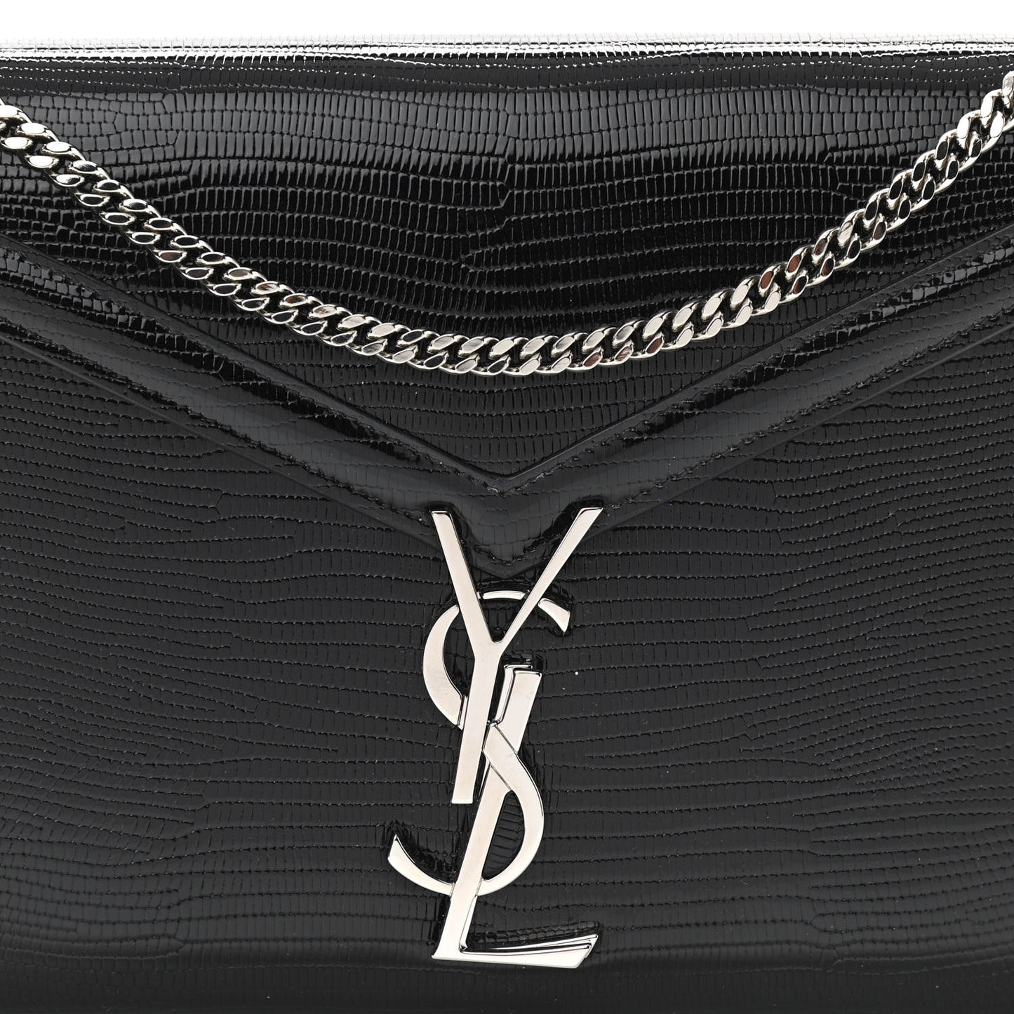 Patent Lizard Embossed Monogram Cassandra Chain Wallet Black