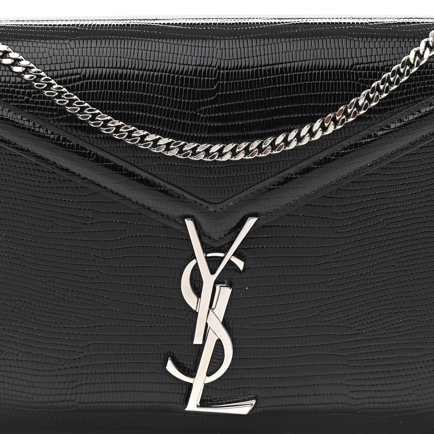 Saint Laurent Patent Lizard Embossed Monogram Cassandra Chain Wallet Black 8 of 11