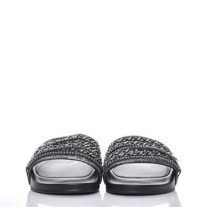 Chanel Fantasy Lambskin Pearl Chain CC Flat Mules 42 Silver Black 2 of 9