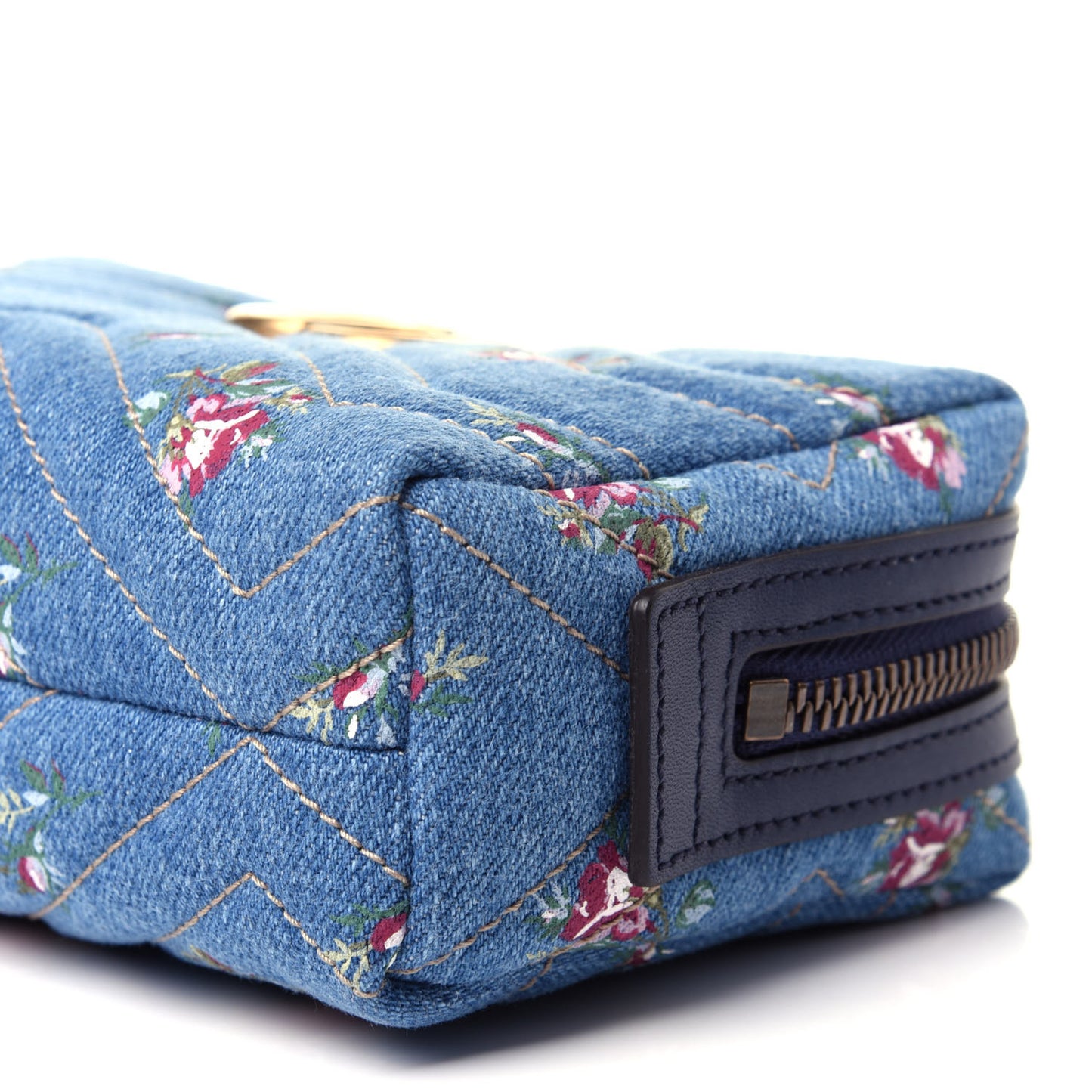 Denim Matelasse Flora GG Marmont Cosmetic Case Blue