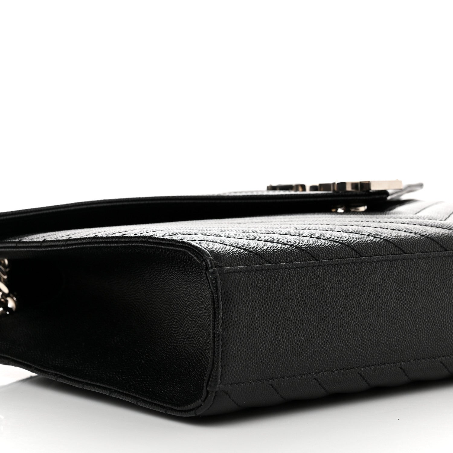 Saint Laurent Grain De Poudre Matelasse Chevron Large Monogram Satchel Black 8 of 9