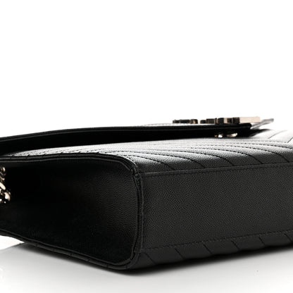 Saint Laurent Grain De Poudre Matelasse Chevron Large Monogram Satchel Black 8 of 9