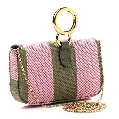 Fendi Raffia Pequin Gingham Woven Nano Baguette Charm Verde Militare Rosa 3 of 9