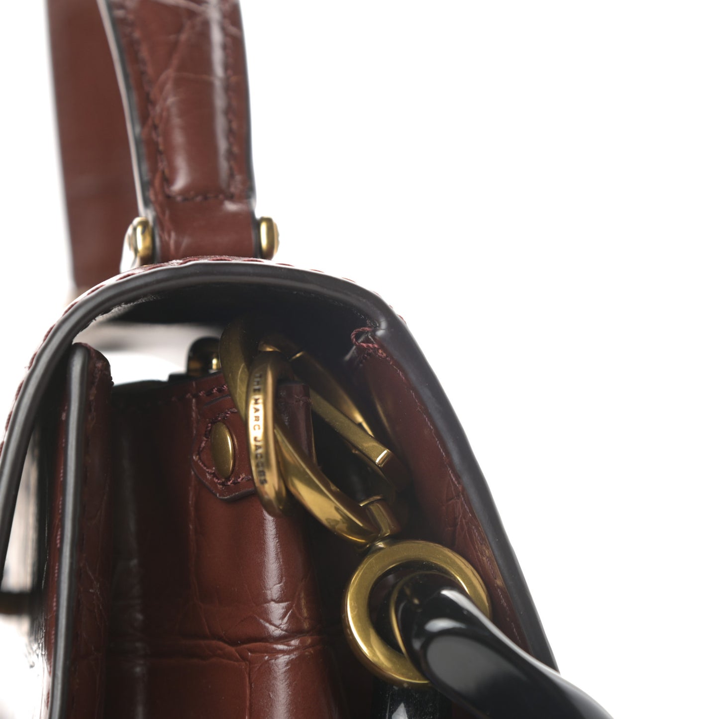 Calfskin Crocodile Embossed Uptown Shoulder Bag Brown