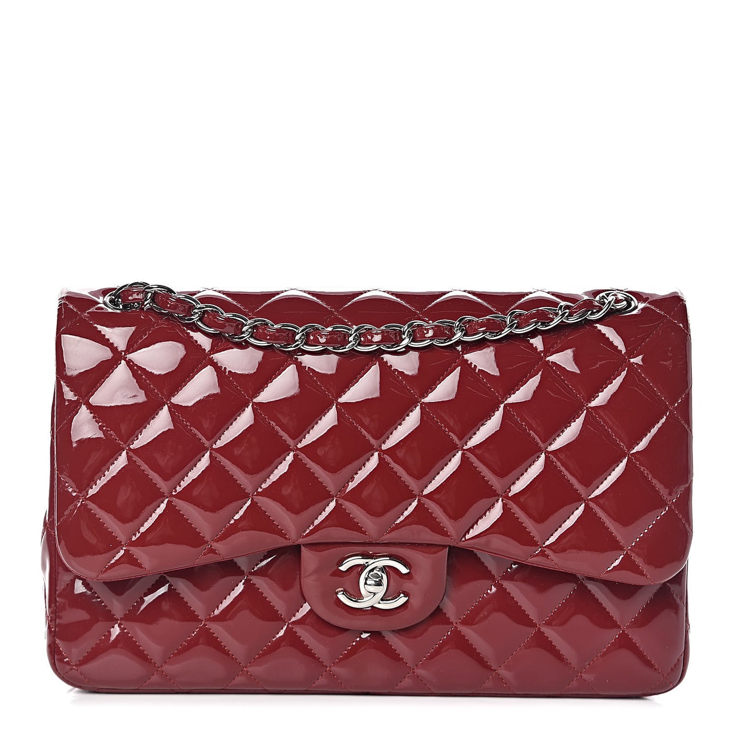Patent Quilted Jumbo Double Flap Dark Red